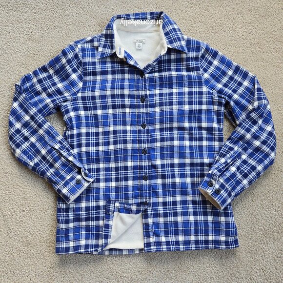 L.L. Bean Tops - L.L. Bean Fleece Lined Cotton Plaid Shirt RUNS BIG XXS Blue